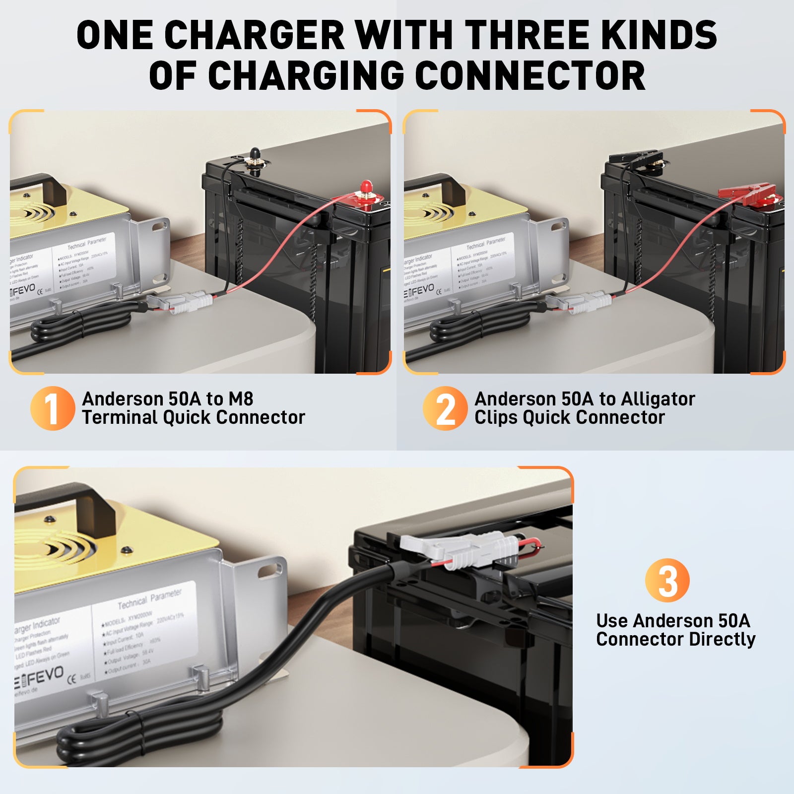 NOEIFEVO 58.4V 30A  LiFePO4 batterie de Chargeur pour 51.2V(48V) 16S LiFePO4 batterie, étanche, 0V BMS Activé