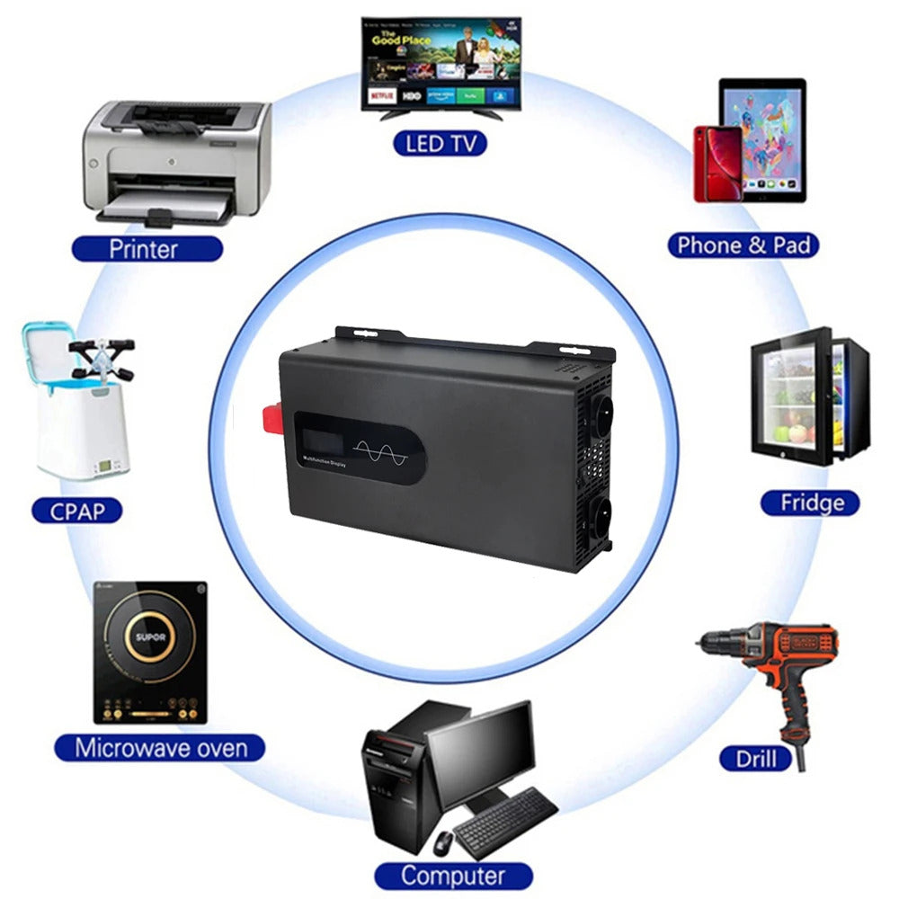 Inverter da 12V 24V 48V 60V 72V 96V a 230V, convertitore di tensione da 5000W a 12000W, inverter a onda sinusoidale pura con display LCD della tensione