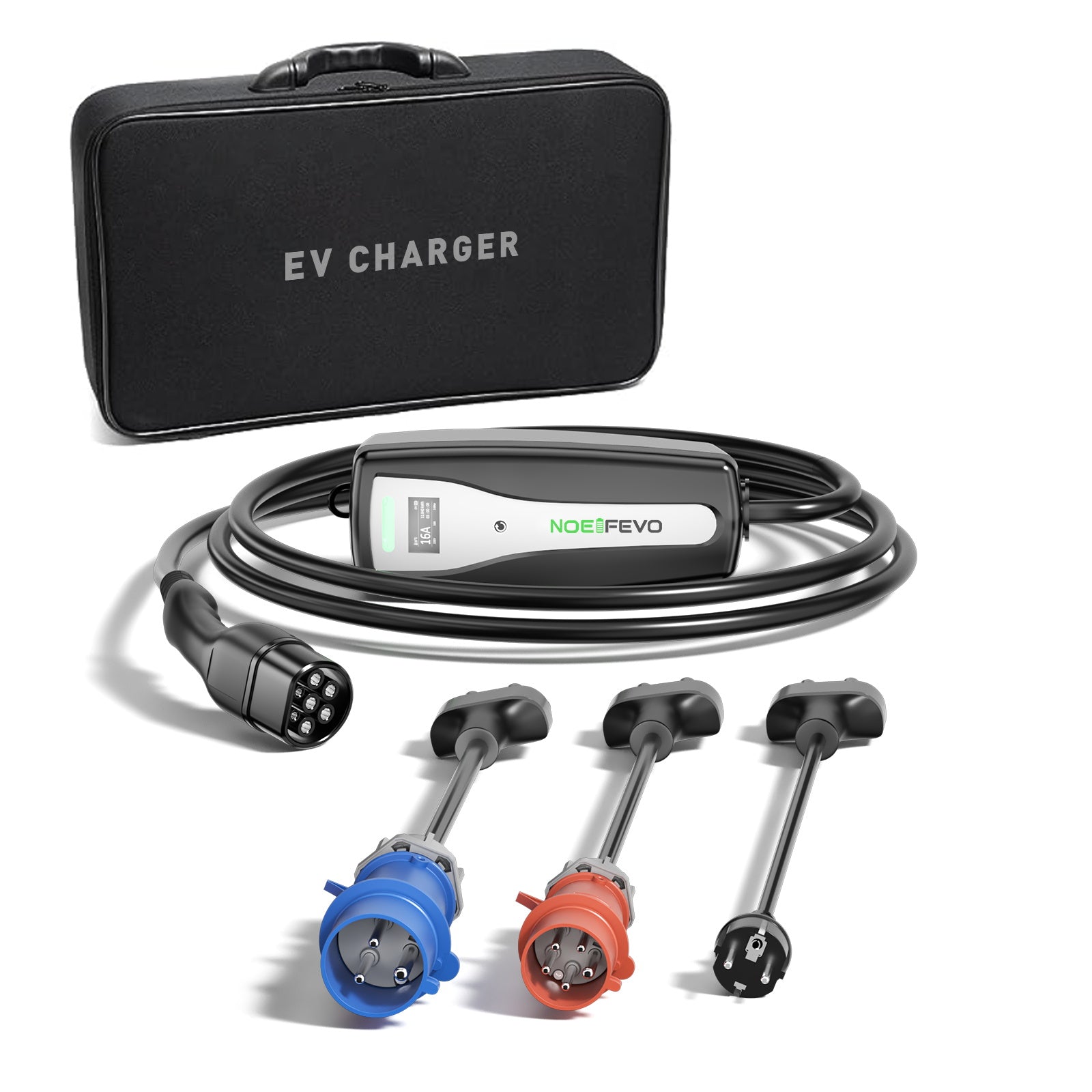 NOEIFEVO Boîte murale mobile 11KW Kit de voyage, câble de charge de type 2 de 5 m avec adaptateur CEE16A rouge/CEE32A bleu/Schuko