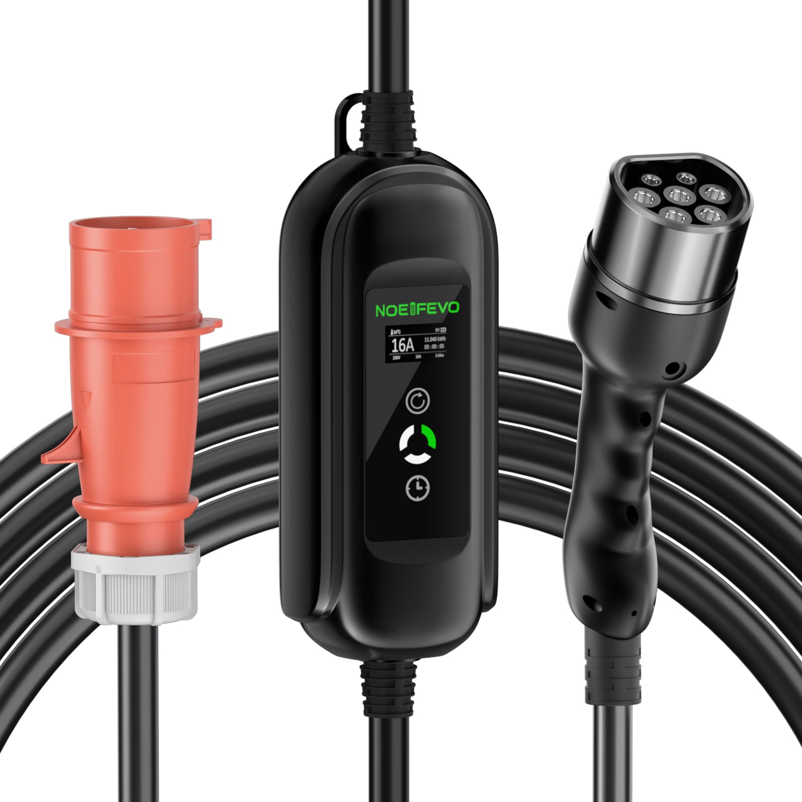 Noeifevo Type 2 Mobiele EV Wallbox, 11KW 3-fase CEE16A Instelbare Laadvermogen EV Lader, 5m/10m/15m EV Oplaadkabel voor Model Y/3, ID.3/4/5, MG4, EX30, e-up, e-tron, Zoe en andere EV's.
