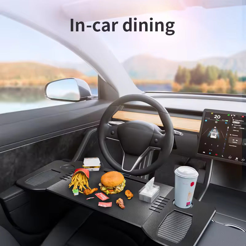 Tragbarer Tisch für Tesla Model 3 / Y / S – Lenkrad-Tisch für Laptop, klappbarer Fronttisch zum Arbeiten und Essen (77,5 × 30 cm)