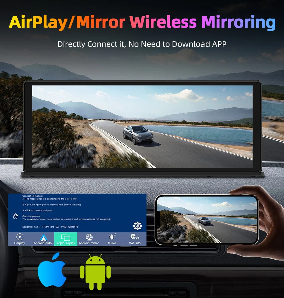 NOEIFEVO 11,3 inch geüpdatete Wireless Carplay scherm voor auto's met 4K Dashcam en 1080p achteruitrijcamera, ondersteuning Apple Carplay & Android Auto autoradio, GPS navigatie/spiegel link/spraakbesturing/FM/Bluetooth