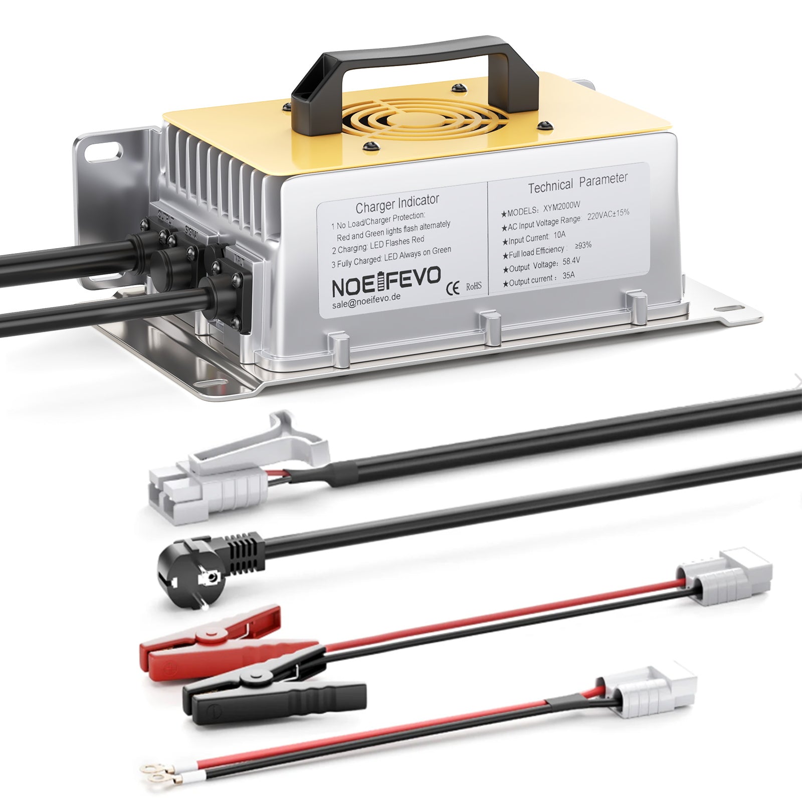 NOEIFEVO 58.4V 30A  LiFePO4 batterie de Chargeur pour 51.2V(48V) 16S LiFePO4 batterie, étanche, 0V BMS Activé
