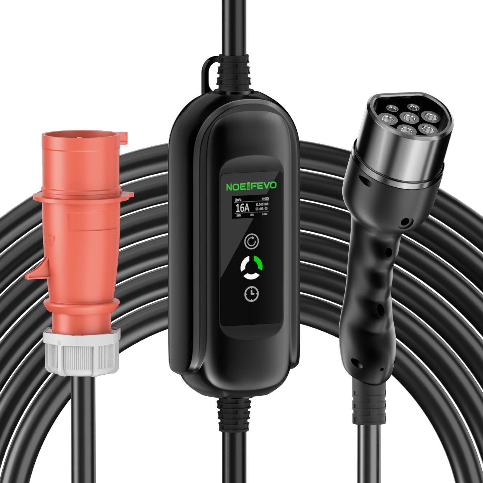 Noeifevo Type 2 Mobiele EV Wallbox, 11KW 3-fase CEE16A Instelbare Laadvermogen EV Lader, 5m/10m/15m EV Oplaadkabel voor Model Y/3, ID.3/4/5, MG4, EX30, e-up, e-tron, Zoe en andere EV's.
