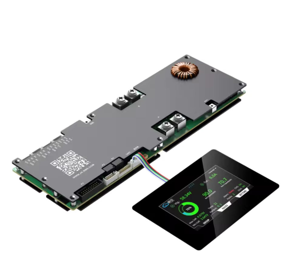 BMS de bateria com display de 4,3 polegadas, BMS ativo inteligente 8S–16S 200A 24V–48V Li-Ion/LiFePO4/LTO, balanceador de energia de bateria de 2A com Bluetooth, CAN/RS485