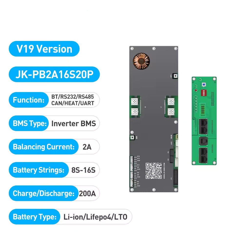 BMS de bateria com display de 4,3 polegadas, BMS ativo inteligente 8S–16S 200A 24V–48V Li-Ion/LiFePO4/LTO, balanceador de energia de bateria de 2A com Bluetooth, CAN/RS485