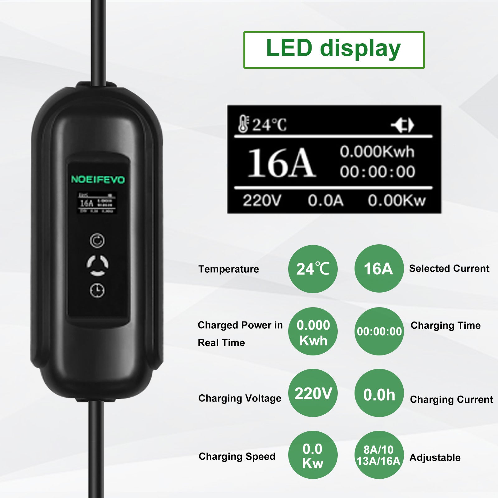 Noeifevo portable Type1 3.6 kW 16A EV Chargeur，5 m/10 m mobile EV chargement de câble avec Schuko