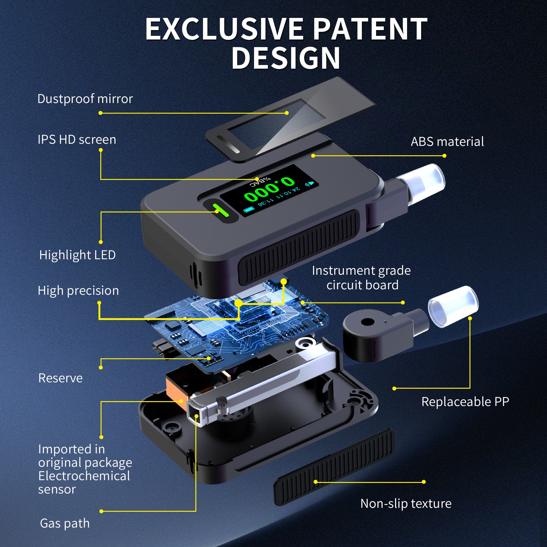 NOEIFEVO D1000 Testeur d'alcool avec capteur à haute précision à cellule de combustible, testeur d'alcoolémie, buse pliable, écran LED, détecteur d'alcool polyvalent