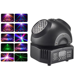 Luz disco mini de 36W, iluminación LED RGBW para fiestas, doble haz móvil, equipo DJ DMX512 con efecto estroboscópico para escenario, club nocturno, bar y espectáculos.