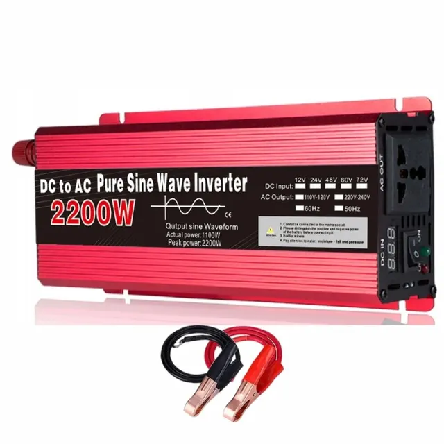 Onduleur pur sinus 12 V vers AC 220 V, 1000W, 1600W, 2200W, 3000W, convertisseur d'alimentation portable, onduleur auto-solaire