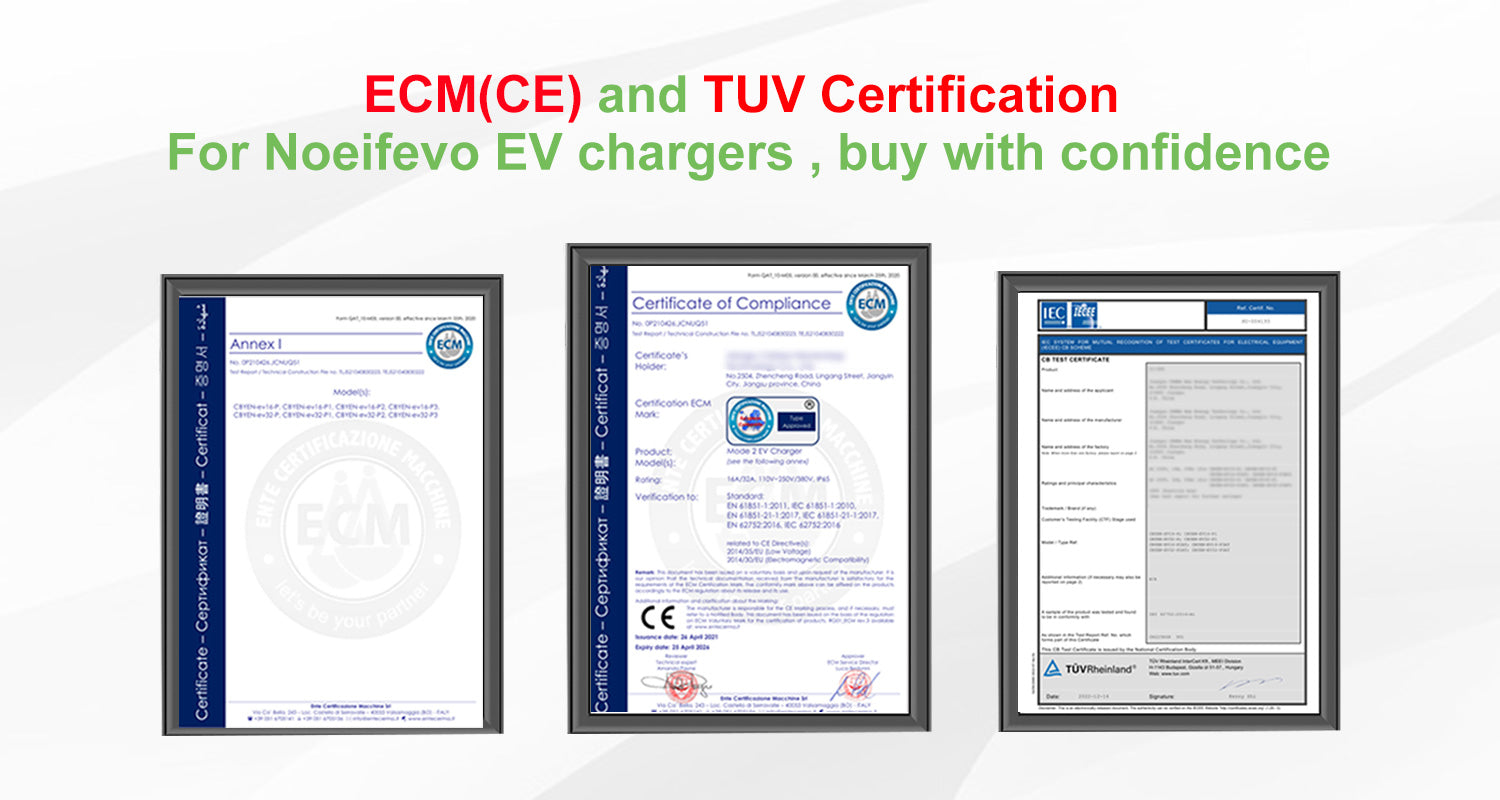 Noeifevo 15meters câble de charge EV mobile , 3.7KW 16A Chargeur EV portable type 2 type 1 avec Schuko