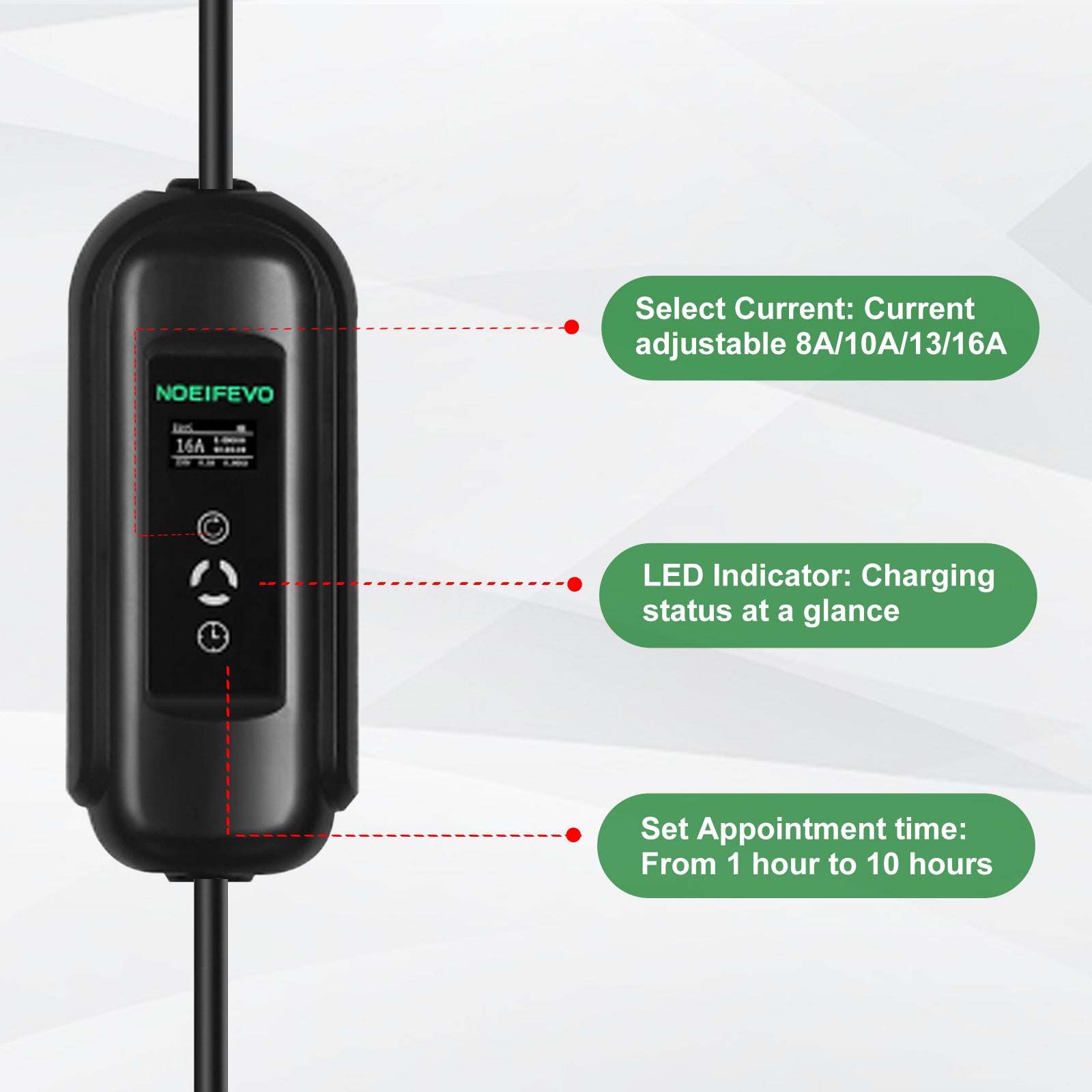 Noeifevo portable Type1 3.6 kW 16A EV Chargeur，5 m/10 m mobile EV chargement de câble avec Schuko