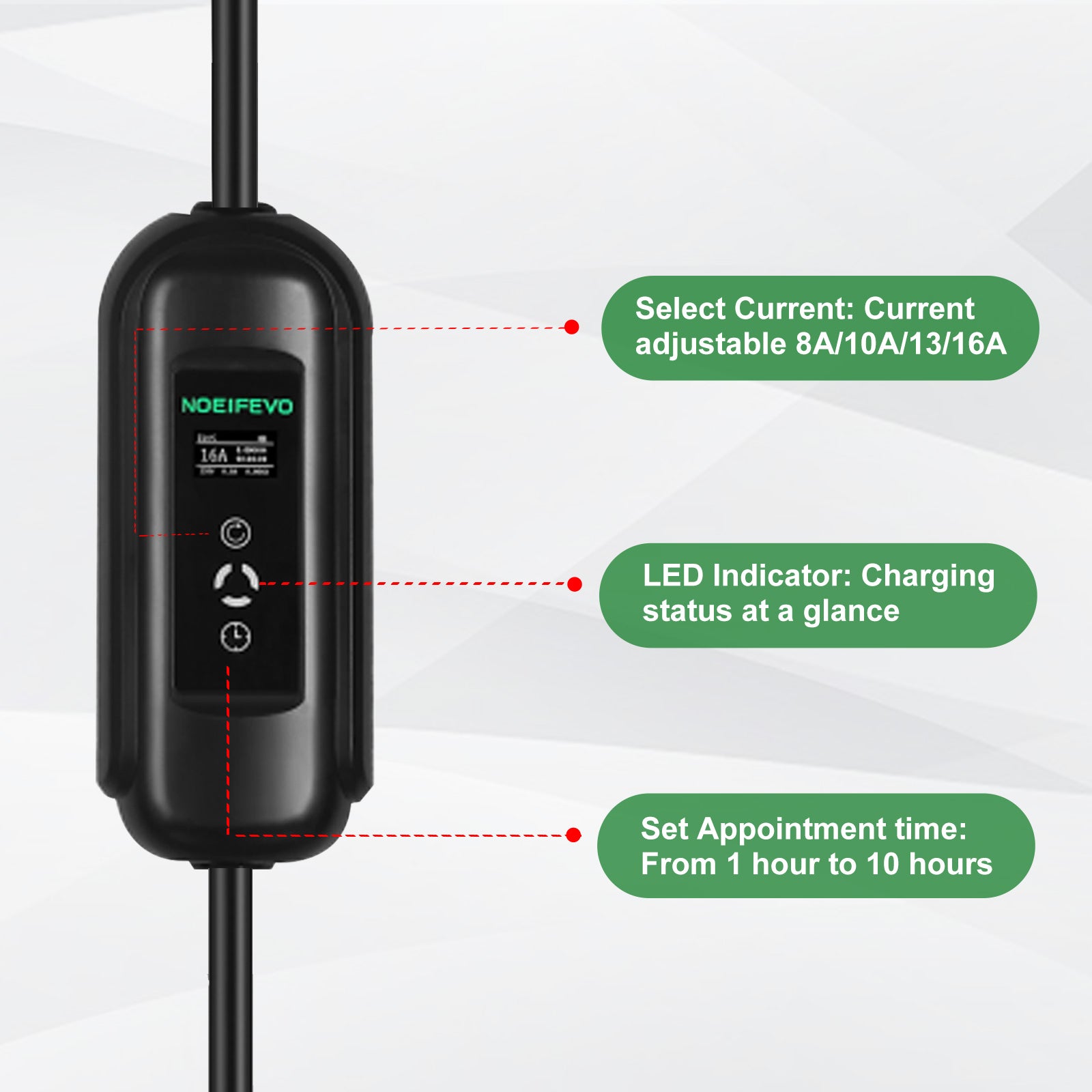 Noeifevo Type2 EV Kit station de recharge, 16A 3 phases chargeur de véhicule électrique, CEE 16A Mobile EVSE Wallbox avec 5Meters de câble