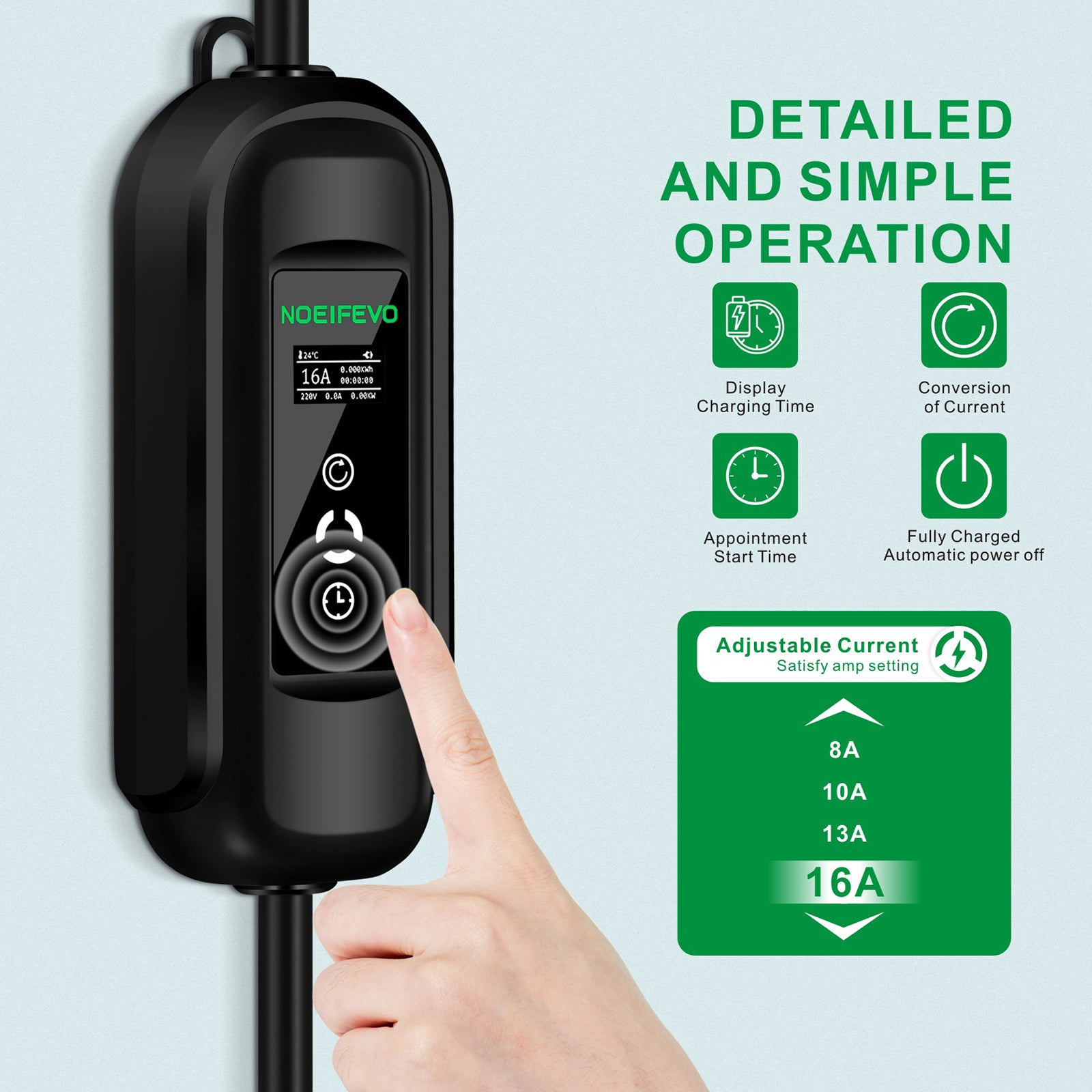 Noeifevo kit station de charge type2 EV, 11KW 16A 5M câble de charge EV, courant fort câble de charge rapide