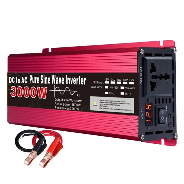 Onduleur 12 V à 220 V, 1000 W à 3000 W onduleur DC-AC avec prises EU pour voitures, camions, camping-cars et appareils ménagers