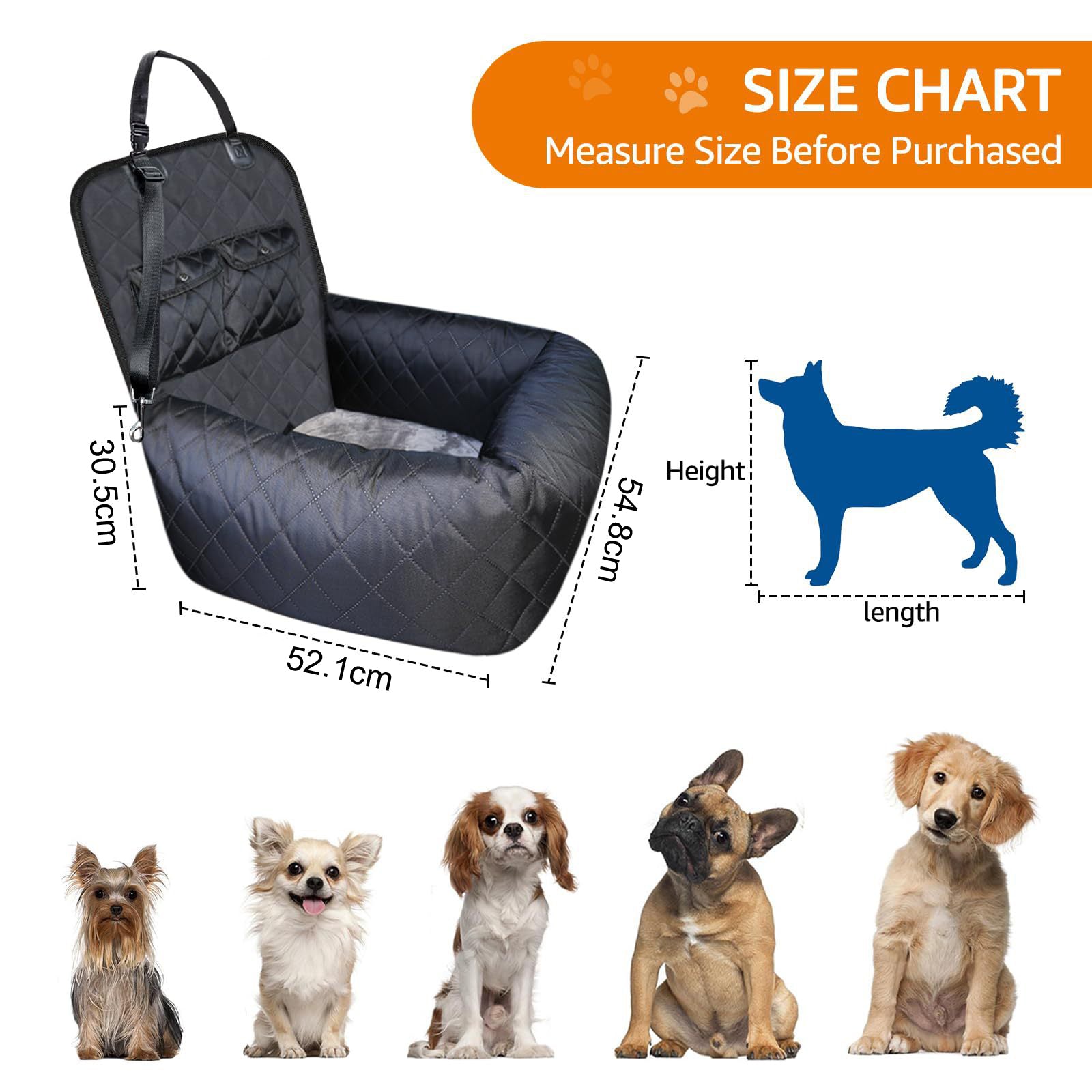 NOEIFEVO CA11 siège auto pour chien, lit de siège central automatique pour chien, porte-chien portable, sac de voyage de sécurité pour chien et chat