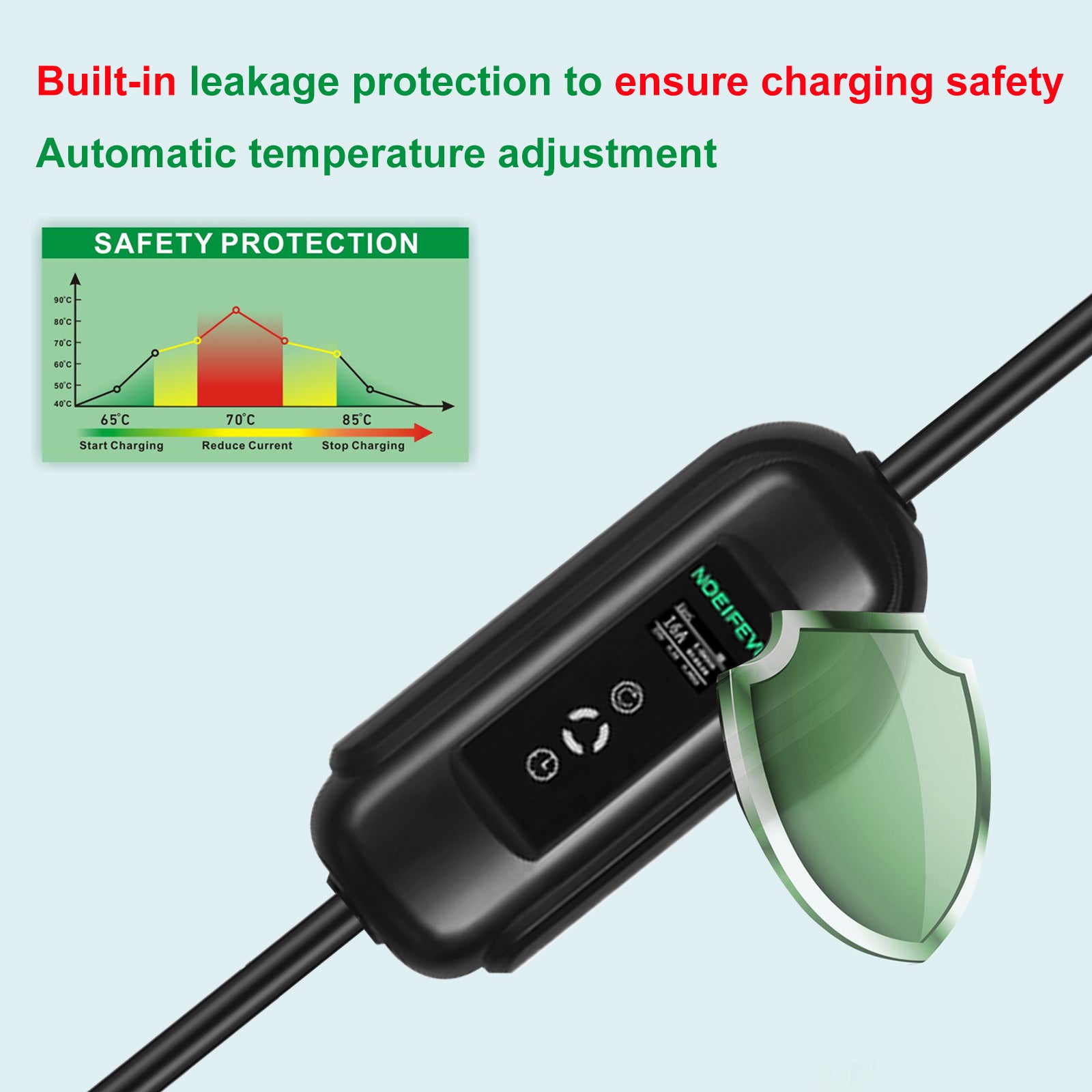 Noeifevo Type2 EV Charging Station Kit, 16A 3-faset oplader til elbiler, CEE 16A mobil EVSE Wallbox med 5 meter kabel