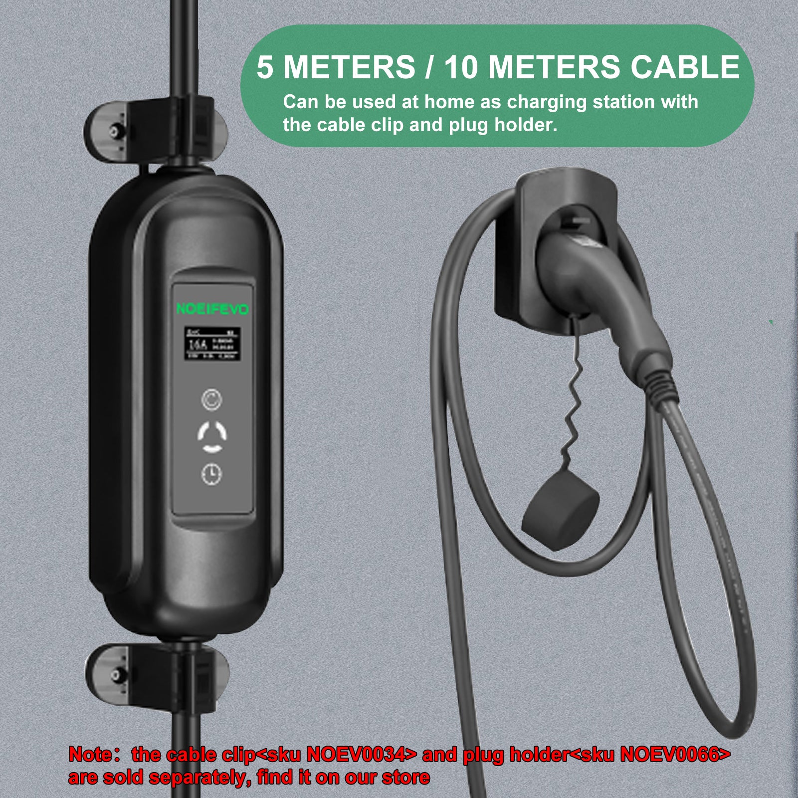 Noeifevo portable Type1 3.6 kW 16A EV Chargeur，5 m/10 m mobile EV chargement de câble avec Schuko