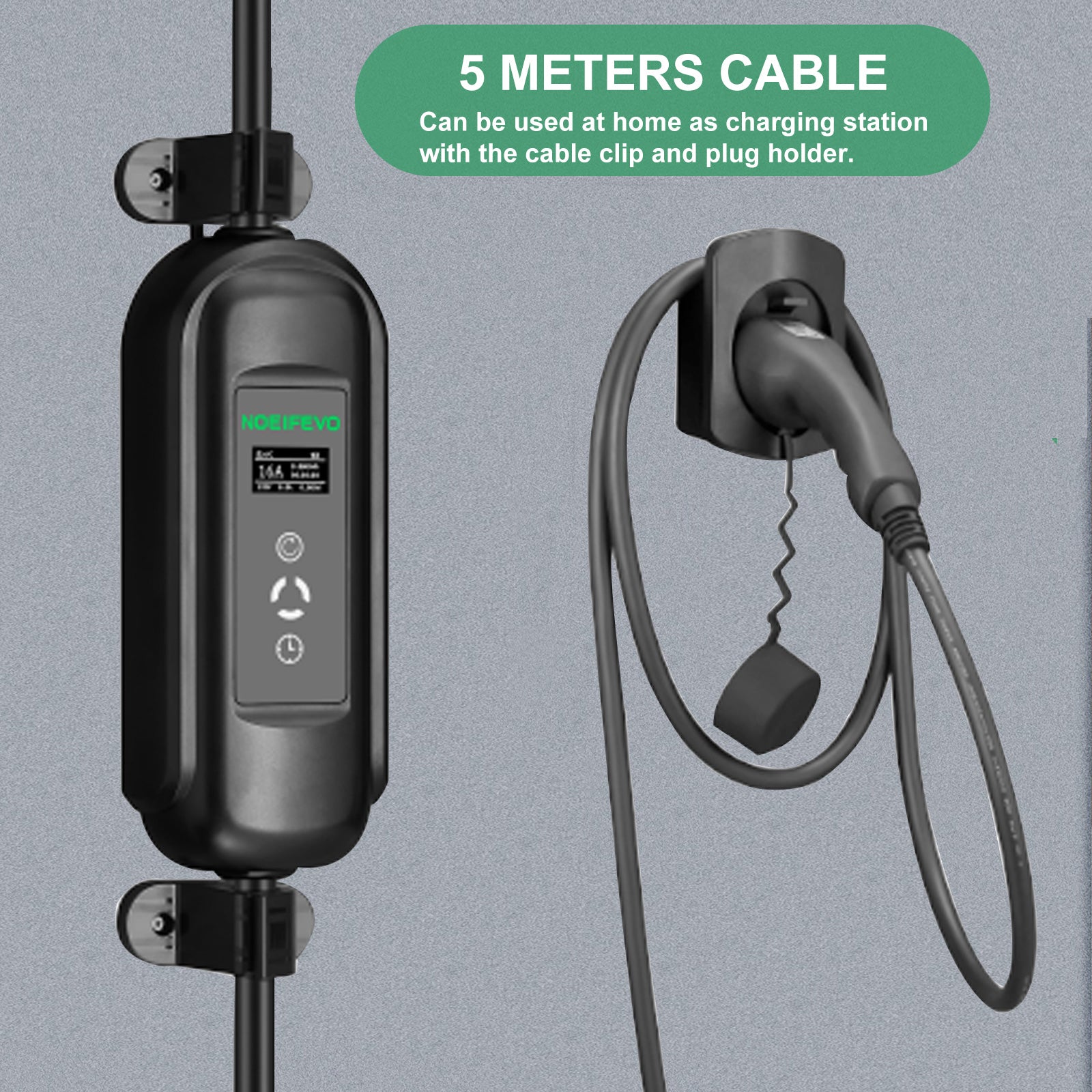 Noeifevo Type2 EV Charging Station Kit, 16A 3-faset oplader til elbiler, CEE 16A mobil EVSE Wallbox med 5 meter kabel