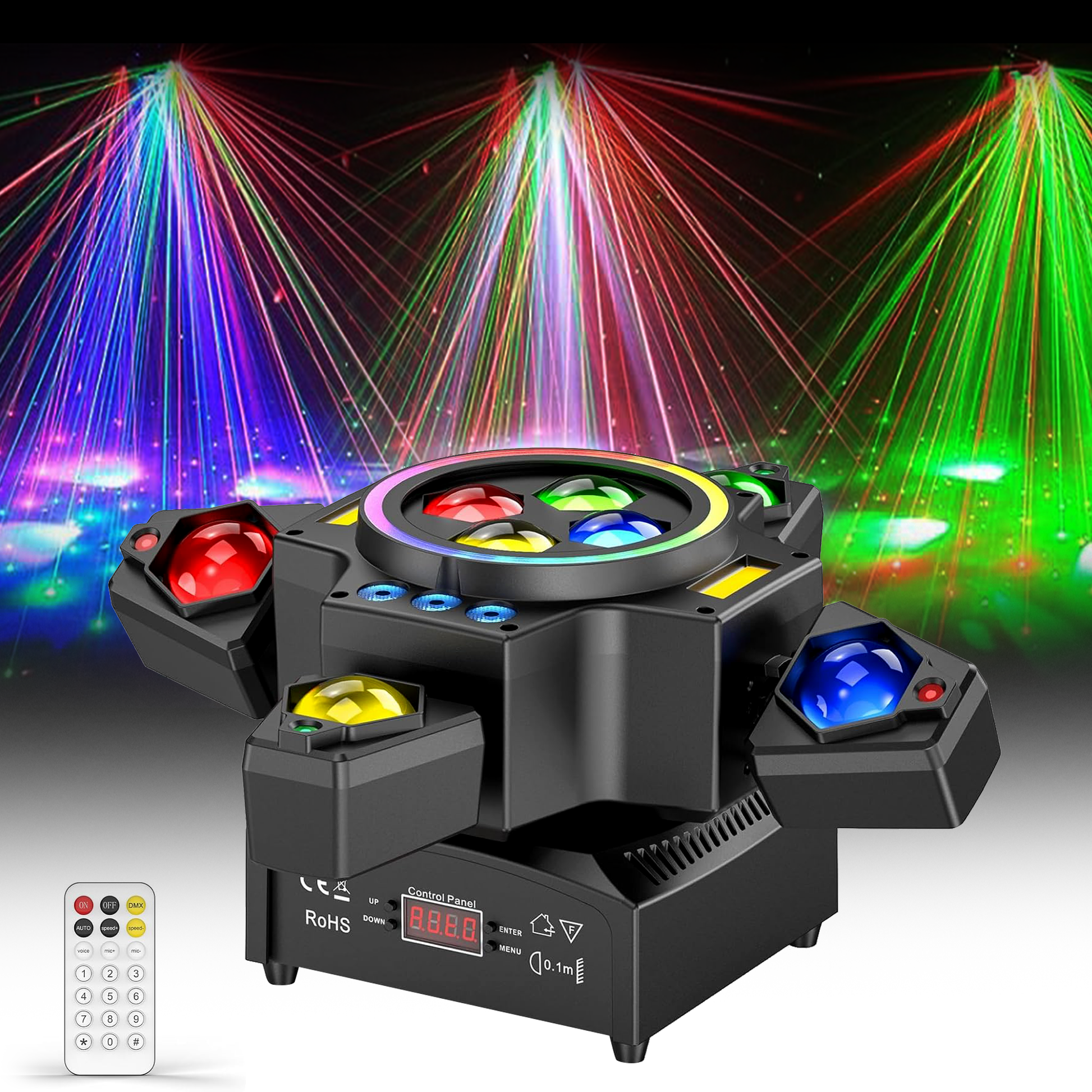 120W projecteur de scène 4-en-1 RGBW Moving Head, effet lumière laser, spot de fête avec télécommande pour disco, DJ, bar, anniversaire