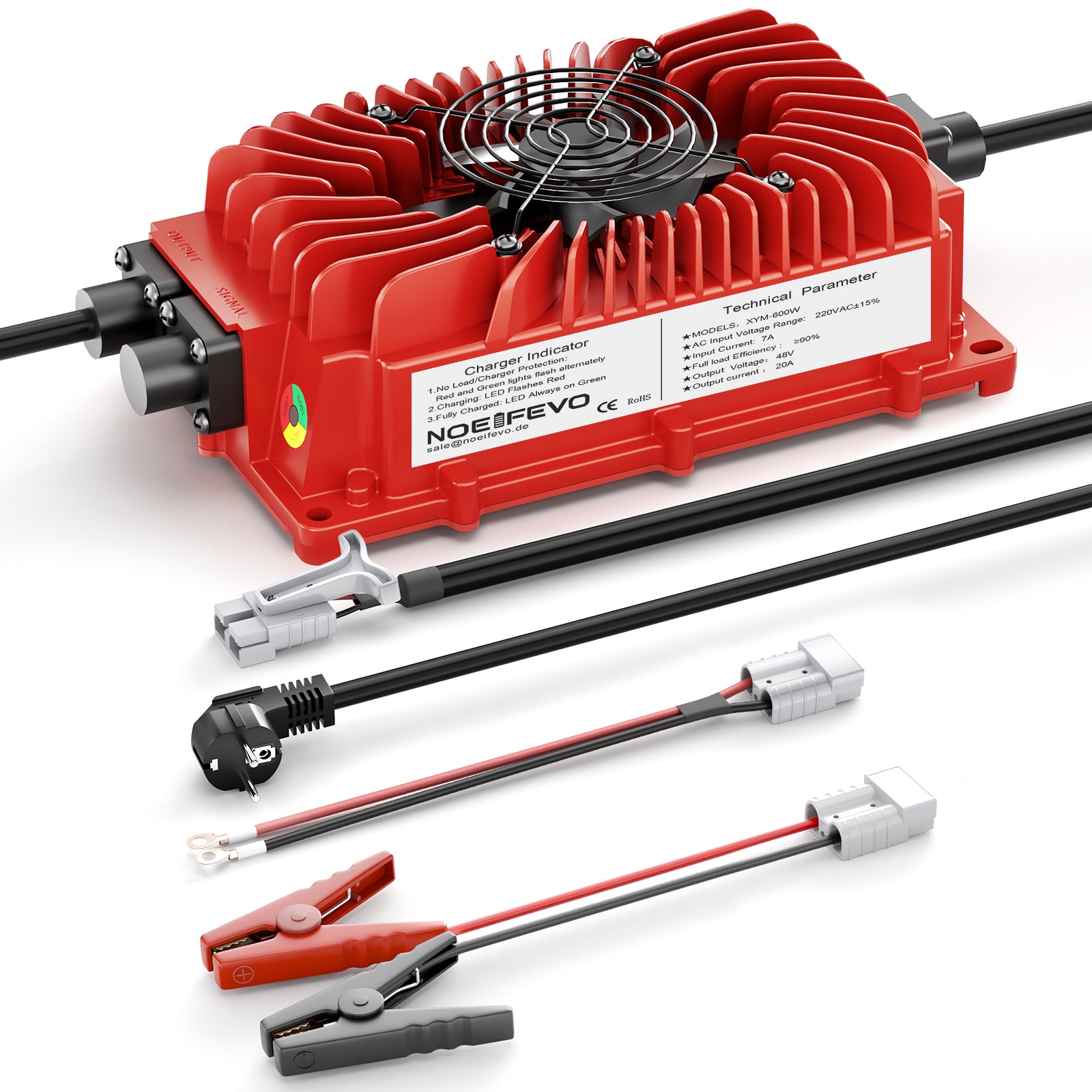 NOEIFEVO 48V 20A acculader voor loodzuuraccu's, AGM, gel, golfkar acculader