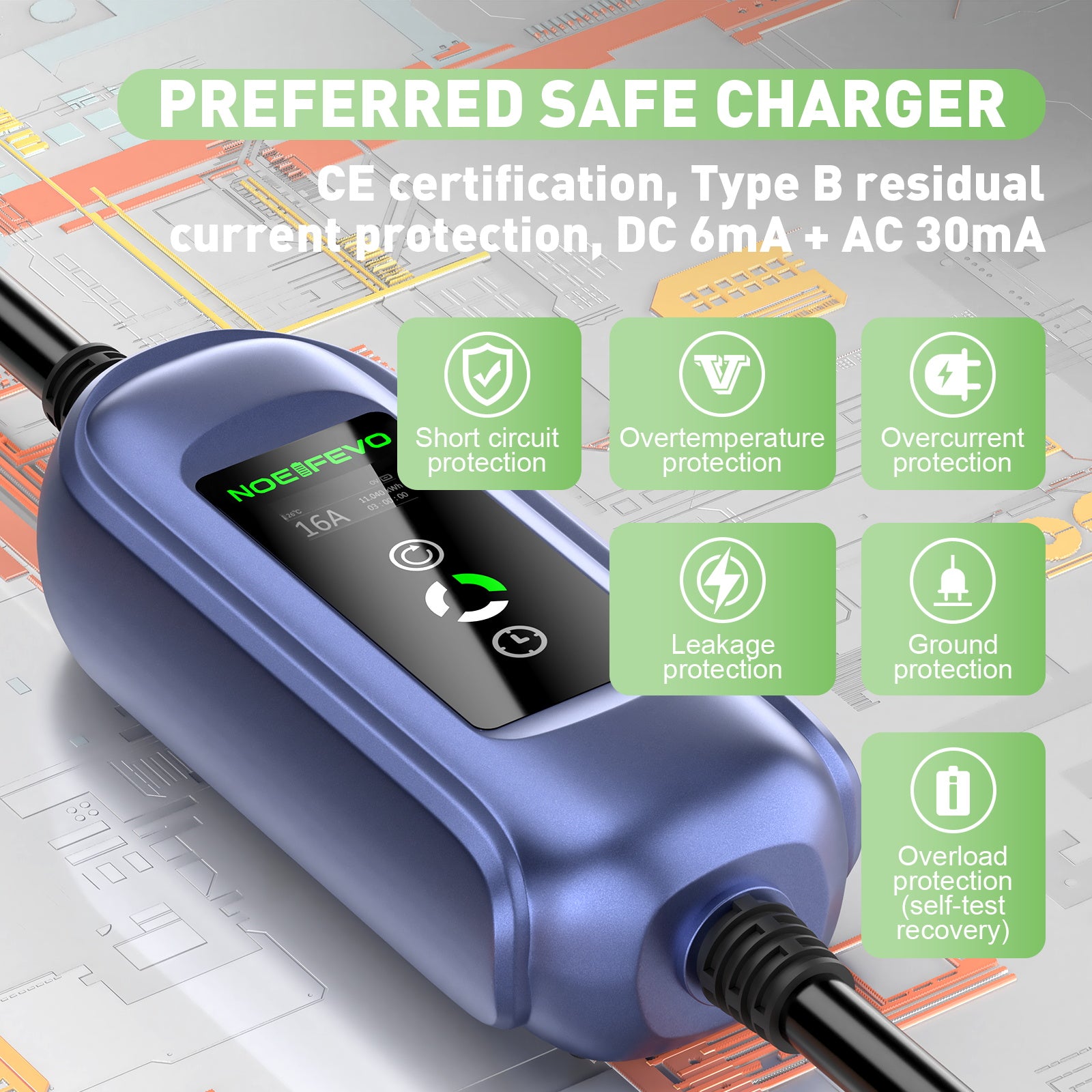 Noeifevo auto acculader voor alle Type 2 voertuigen, 11KW CEE16A 5M/10M/15M Stroom snellaadkabel