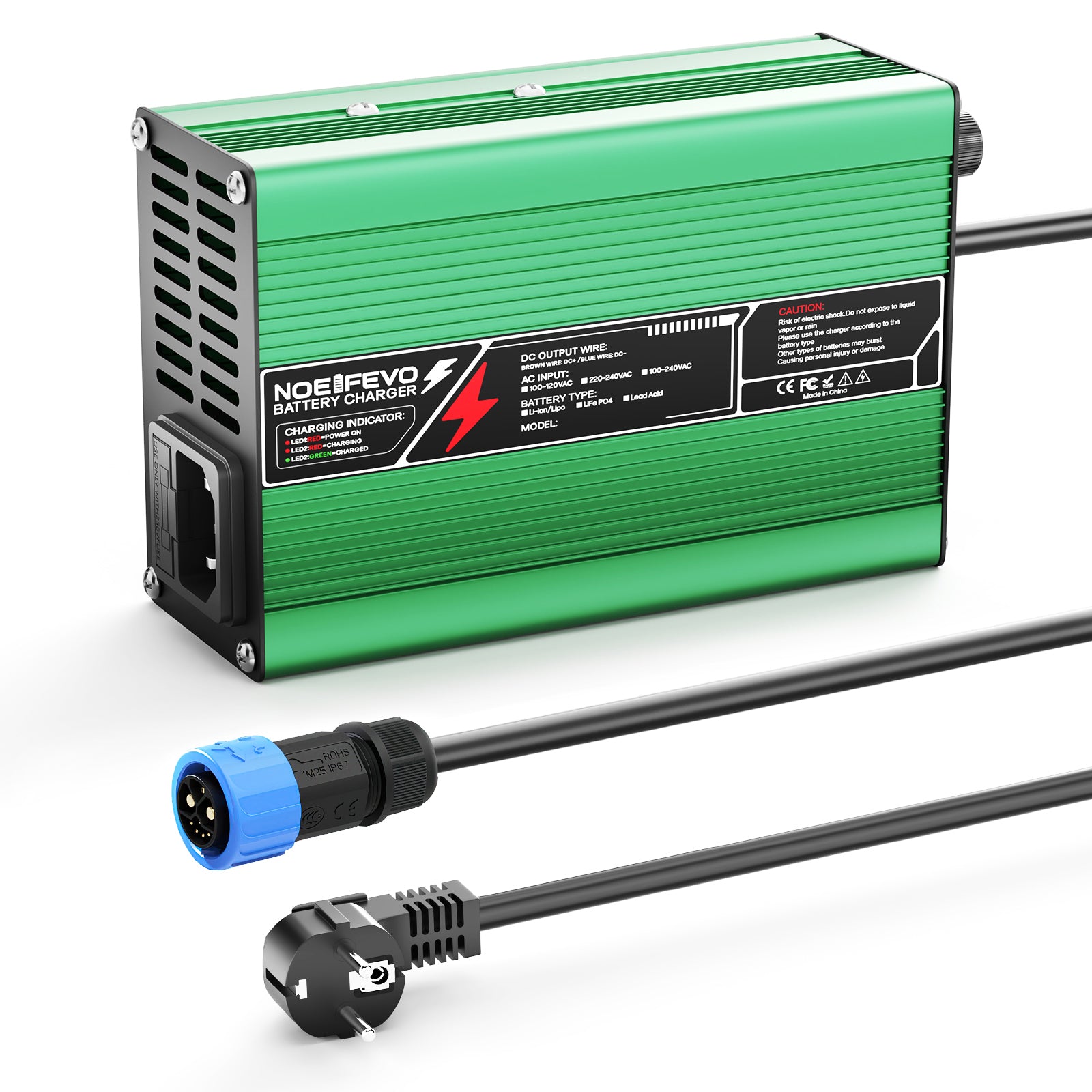 NOEIFEVO Chargeur Lithium 21V 2A 3A 4A 5A pour batteries Li-Ion Lipo 5S 18.5V, avec ventilateur de refroidissement et arrêt automatique (VERT)