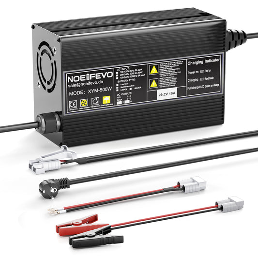 Noeifevo 29,2 V 20 A LiFePO4  batterie de Chargeur pour batterie au lithium 24 V 25,6 V, activation BMS 0 V, arrêt automatique avec protection complète
