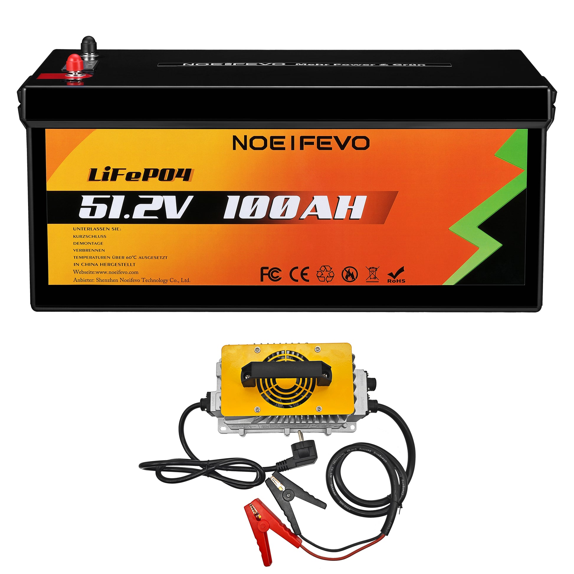 NOEIFEVO 5.12KWh 51.2V 100AH LiFePO4 Lithium Battery, 100A BMS