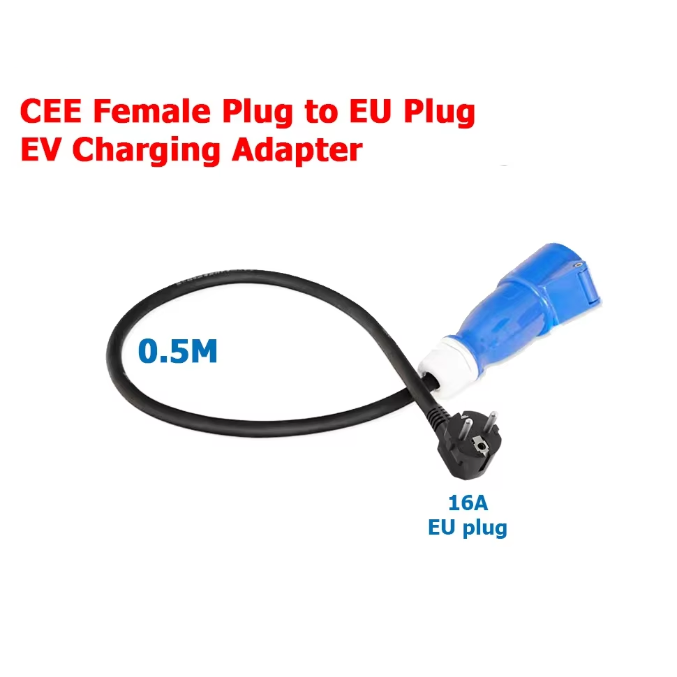 Adaptateur de charge EV, prise industrielle CEE 32A bleue vers prise domestique Schuko, pour chargeurs EV de 7kW 32A