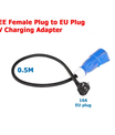 Adaptateur de charge EV, prise industrielle CEE 32A bleue vers prise domestique Schuko, pour chargeurs EV de 7kW 32A