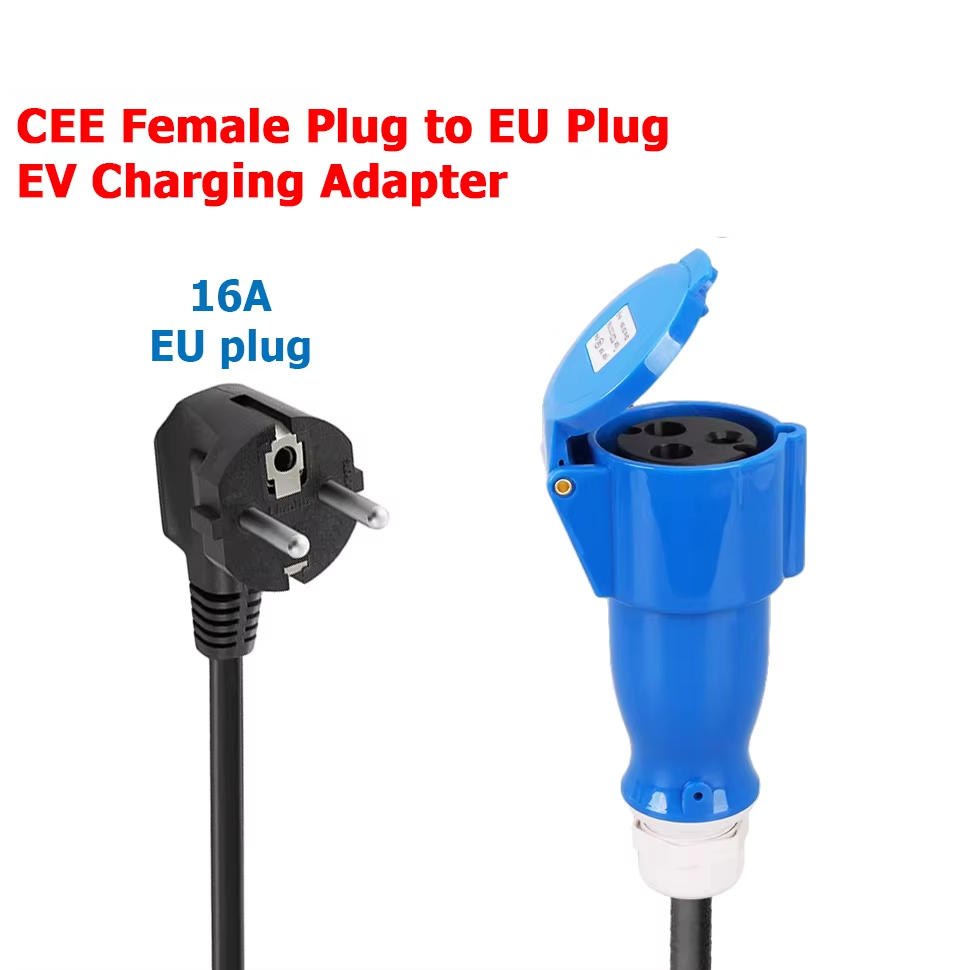 Adaptateur de charge EV, prise industrielle CEE 32A bleue vers prise domestique Schuko, pour chargeurs EV de 7kW 32A