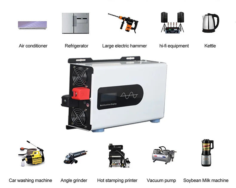 Onduleur de 72V à 230V, de 6000W à 12000W, convertisseur de courant continu en courant alternatif avec prises européennes pour voitures, camions, camping et appareils ménagers.