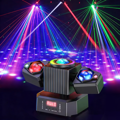 Lumière Disco 65W, projecteur d'effets LED 4-en-1 RGBW à deux bras avec télécommande, éclairage scénique pour soirées DJ, concerts, mariages et théâtre
