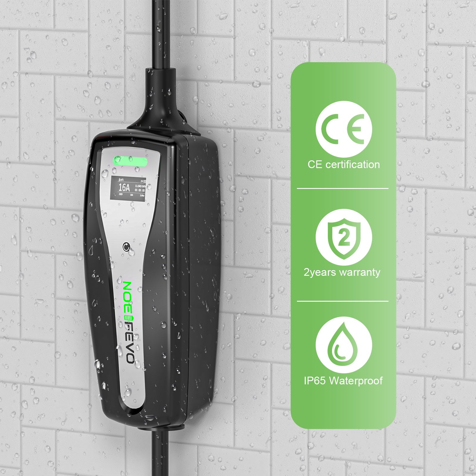 NOEIFEVO mobile EV murale Boîte 22kw 5m (1.84kW-22kW), fonctionne avec toutes les voitures électriques de type 2 ,Chargeur EV ultime pour les déplacements