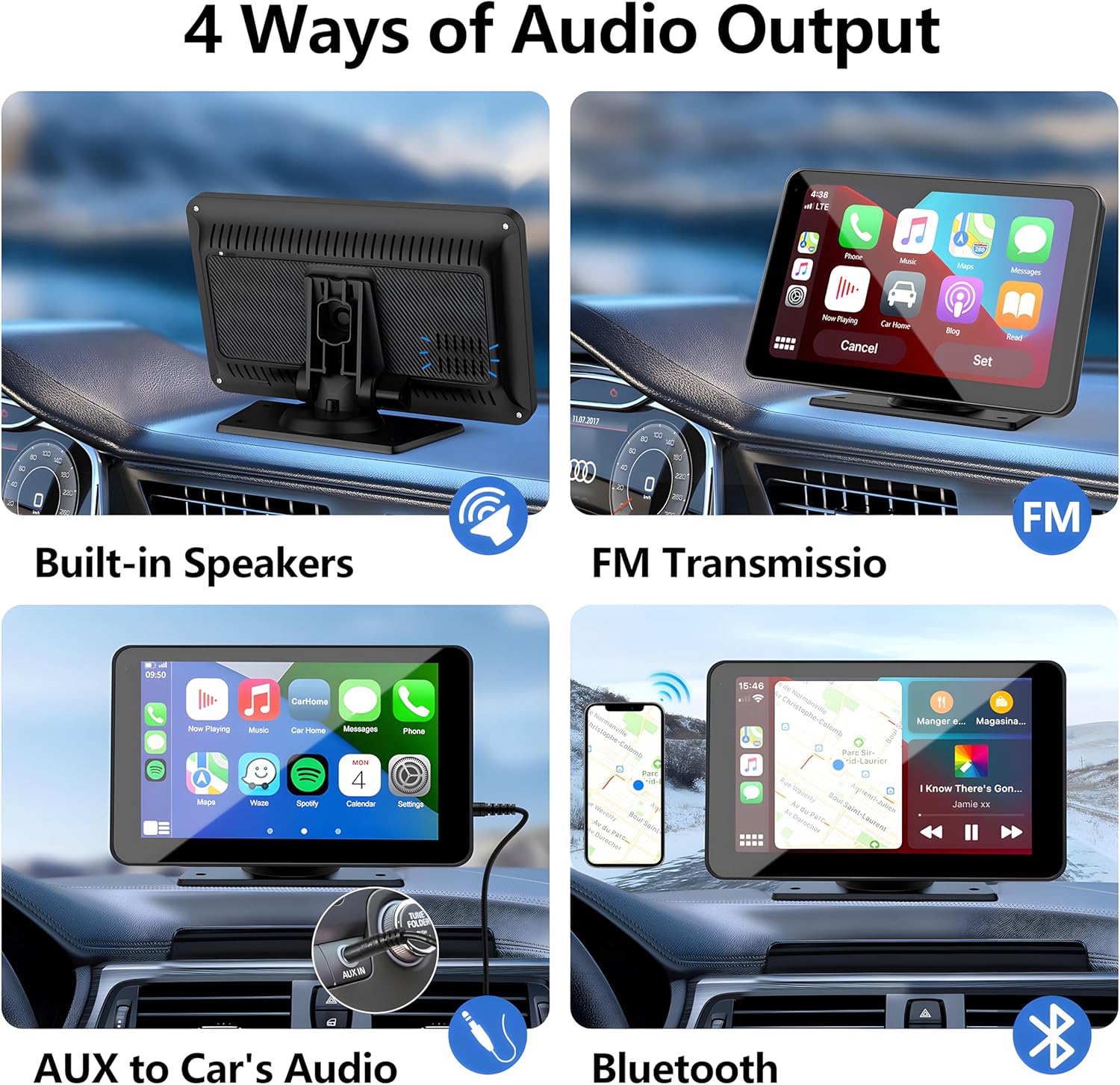 Bezdrôtové CarPlay pre vozidlá, 7" HD prenosný auto stereo dotykový displej s Apple CarPlay, Android Auto, cúvacou kamerou, auto audio prijímačom s hlasovým ovládaním, Mirror Link, Bluetooth, GPS navigáciou.