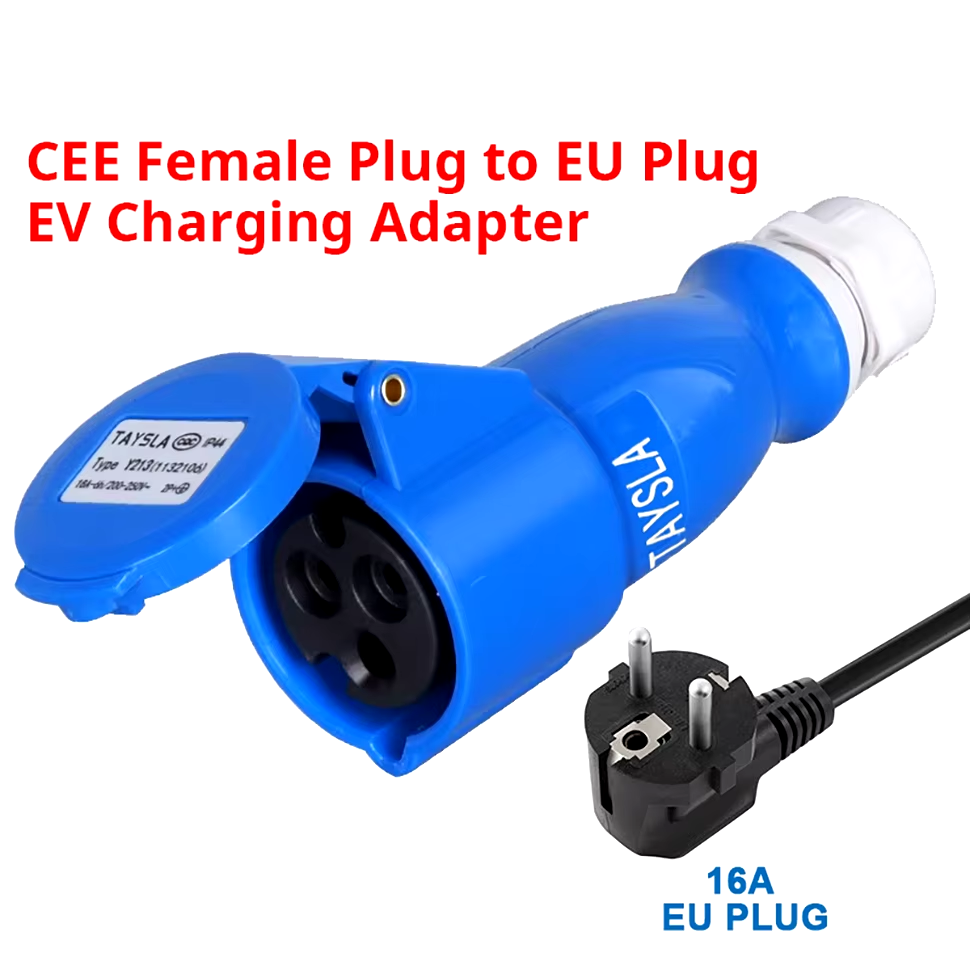 EV-laddadapter, CEE 32A blått uttag till Schuko hushållskontaktadapter, för 7kW 32A EV-laddare