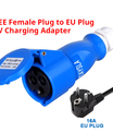 Adaptateur de charge EV, prise industrielle CEE 32A bleue vers prise domestique Schuko, pour chargeurs EV de 7kW 32A