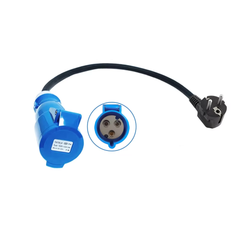 Adaptador de carga EV, de enchufe industrial CEE 32A azul a enchufe Schuko para electrodomésticos, para cargadores EV de 7kW 32A.