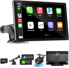 NOEIFEVO Écran Carplay sans fil pour voitures avec caméra Dash 4K, autoradio portable 9" Apple Carplay & Android Auto, avec caméra de recul 1080p, navigation GPS/Mirror Link/Contrôle vocal/Bluetooth.