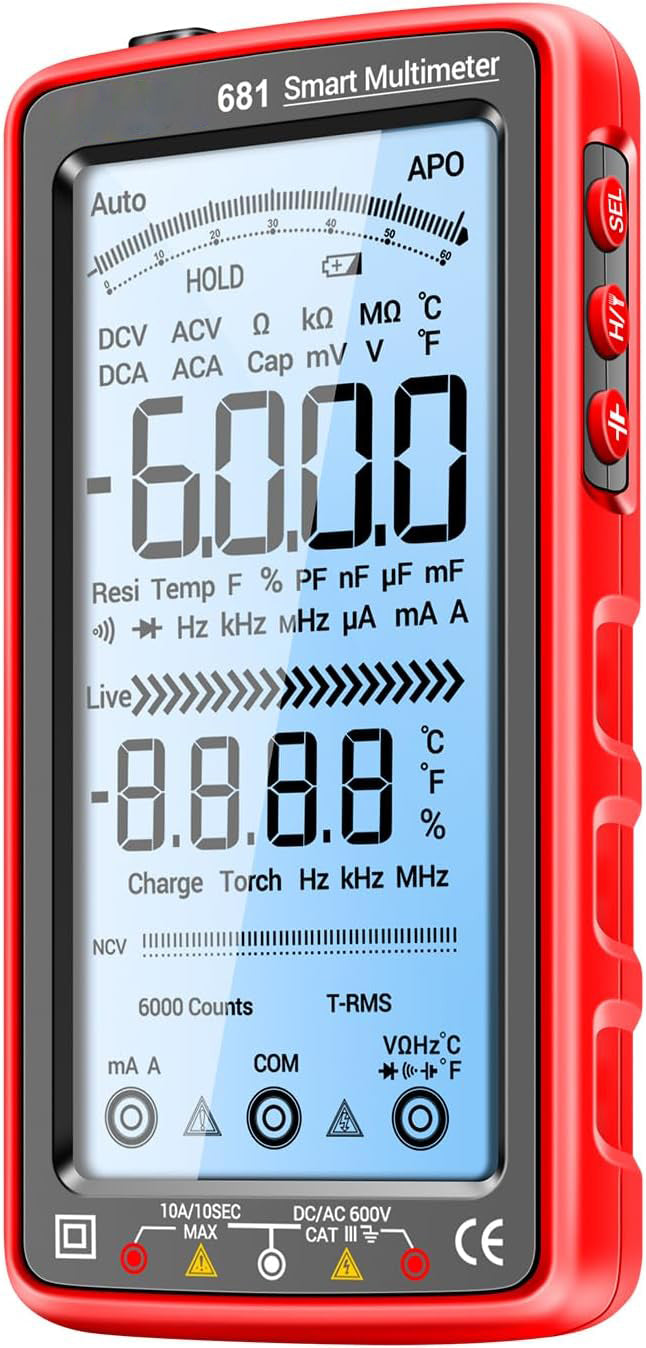 681 Multímetro digital, dispositivo de medição multifuncional, recarregável, tensão AC/DC, testador de tensão sem contato, tela LCD, testador de corrente