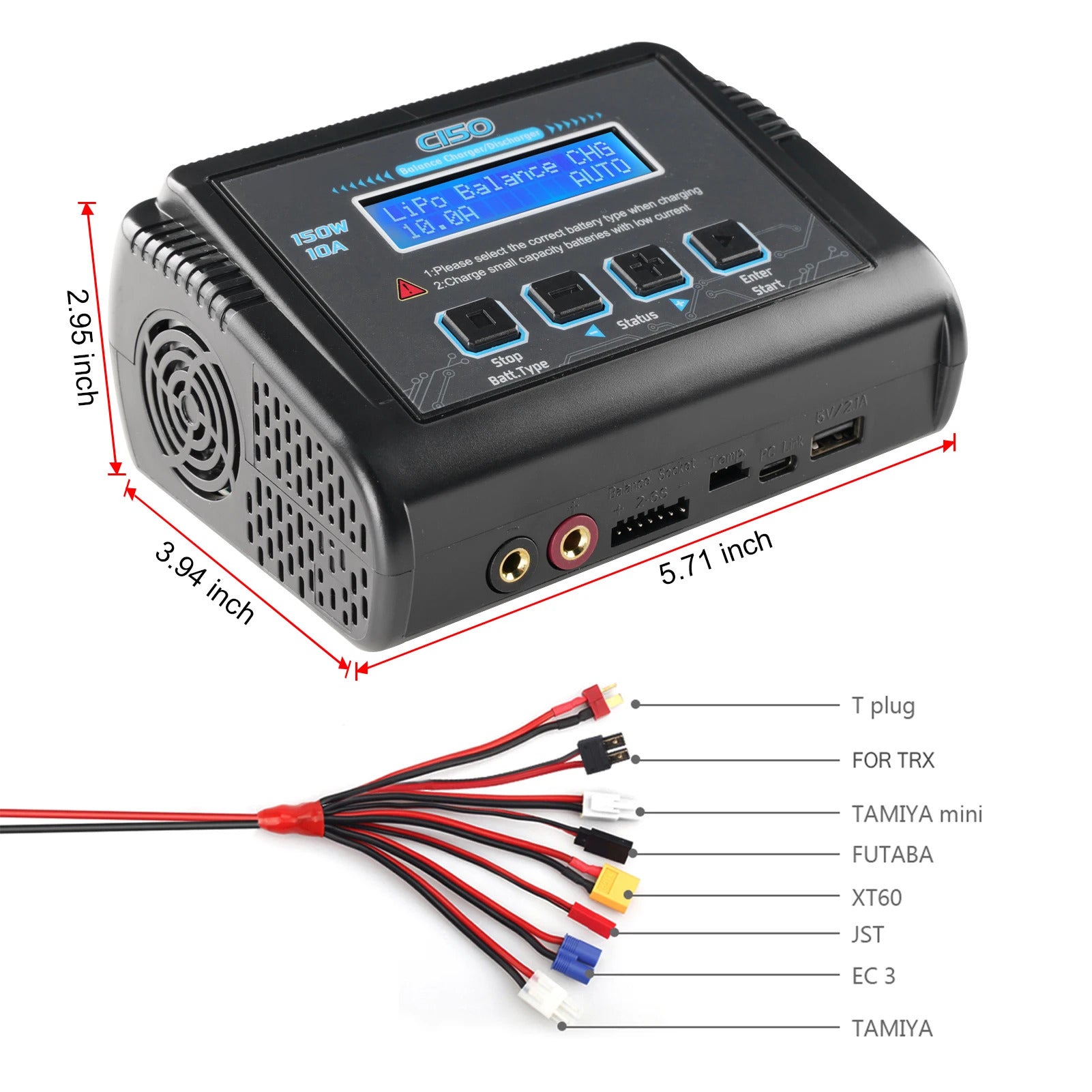 NOEIFEVO C150 Chargeur équilibré RC AC/DC 150W 10A Déchargeur pour batteries LiPo, LiHV, LiFe, LiIon, NiCd, NiMh, Pb