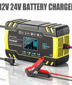 12V 8A / 24V 4A bilbatteriladdare, pulsladdare för reparation för alla 12V och 24V blysyra-, AGM-, GEL- och djupcykliska batterier
