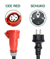 CEE 16A 5 Pin Socket to EU Schuko Plug, Schuko Adapter för 11KW 16A 3 fas EV laddare