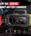 NOEIFEVO Chargeur de batterie 10A pour voiture, chargeur 12V 24V LiFePO4, chargeur de batterie intelligent pour automobile, camion, moto, tondeuse à gazon avec équilibrage de température