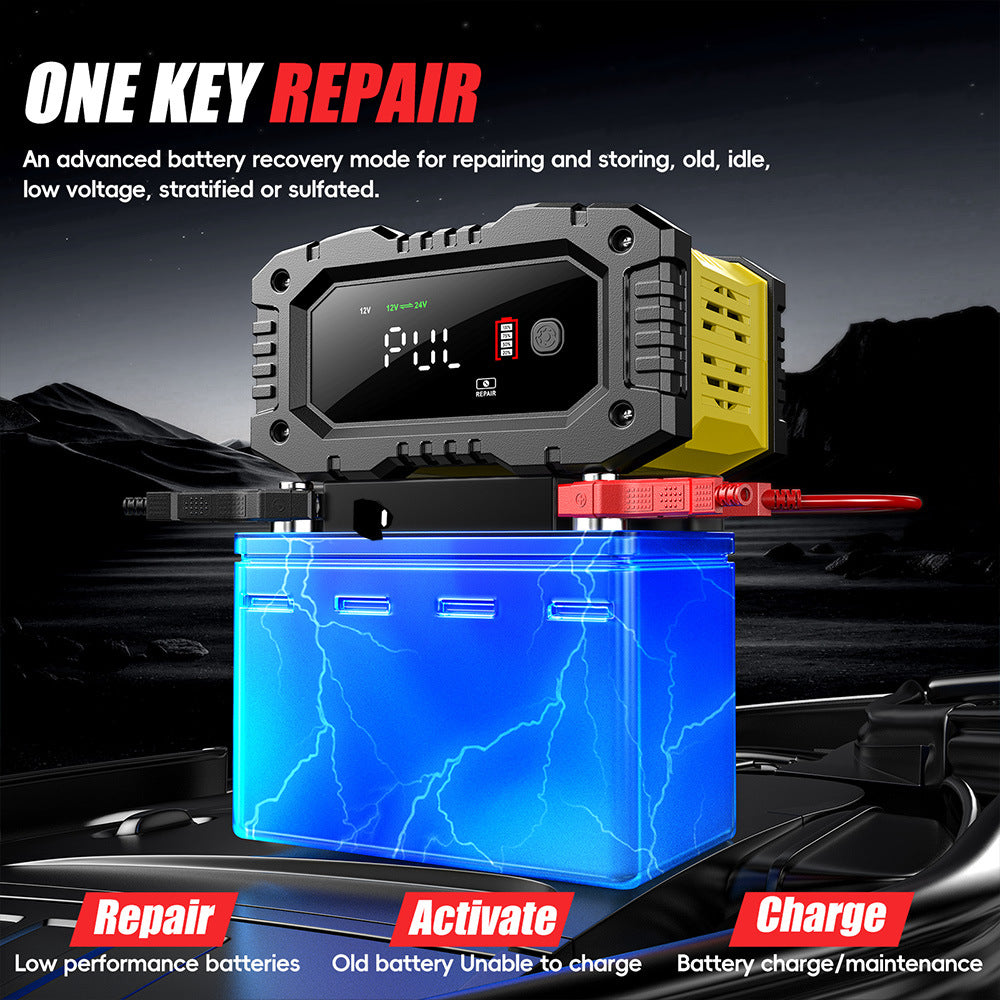 NOEIFEVO Chargeur de batterie 10A pour voiture, chargeur 12V 24V LiFePO4, chargeur de batterie intelligent pour automobile, camion, moto, tondeuse à gazon avec équilibrage de température