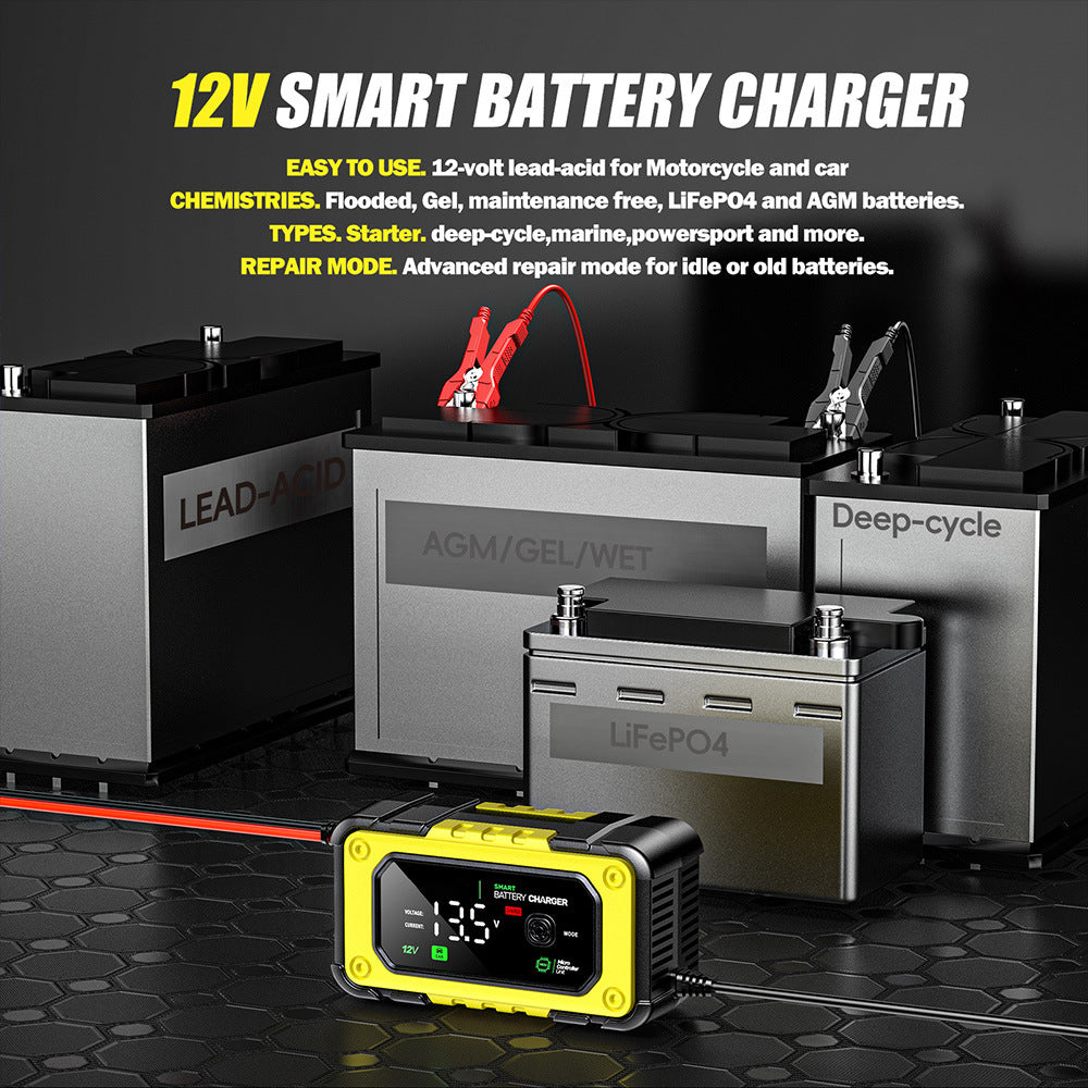 NOEIFEVO 7A Chargeur de batterie de voiture, chargeur automatique intelligent 12V avec compensation de température pour voitures, camions, motos, tondeuses à gazon, bateaux et batteries marines