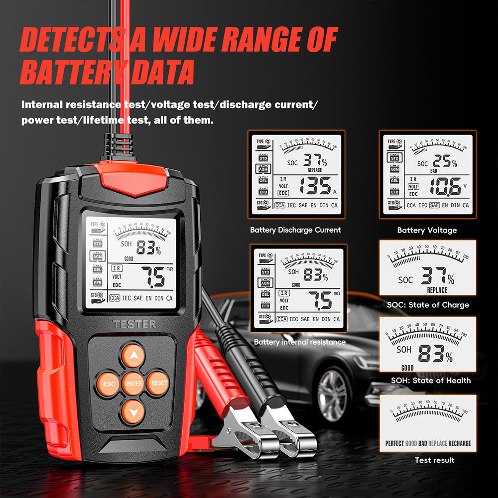 NOEIFEVO Testeur de batterie automobile 12V 24V & testeur de générateur – Testeur de charge numérique pour voitures, camions, ATV & bateaux – Analyseur de batterie CCA & testeur de système de charge