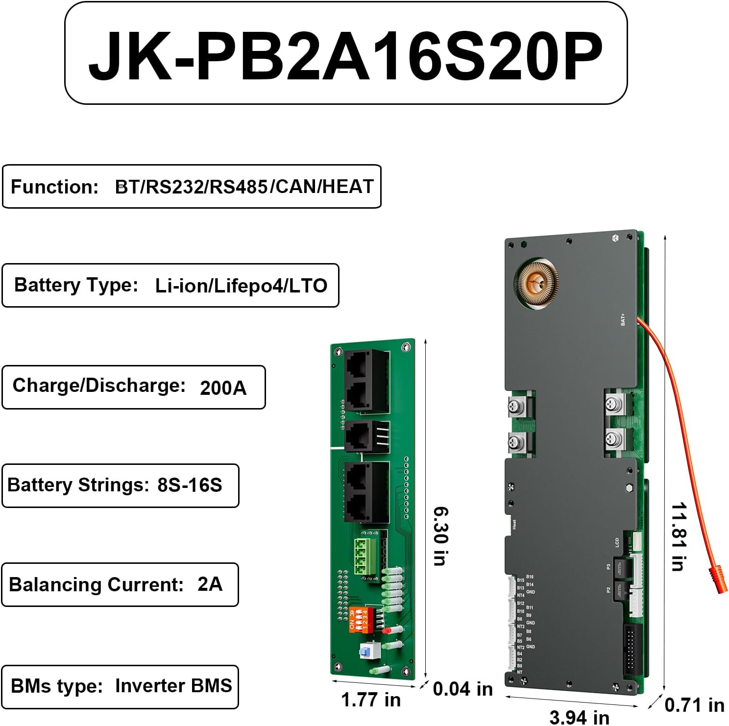BMS 8S–16S 24V–48V 200A do domowego magazynowania energii z aktywnym balansem 2A, wbudowanym Bluetooth oraz komunikacją RS485/CAN do systemów solarnych