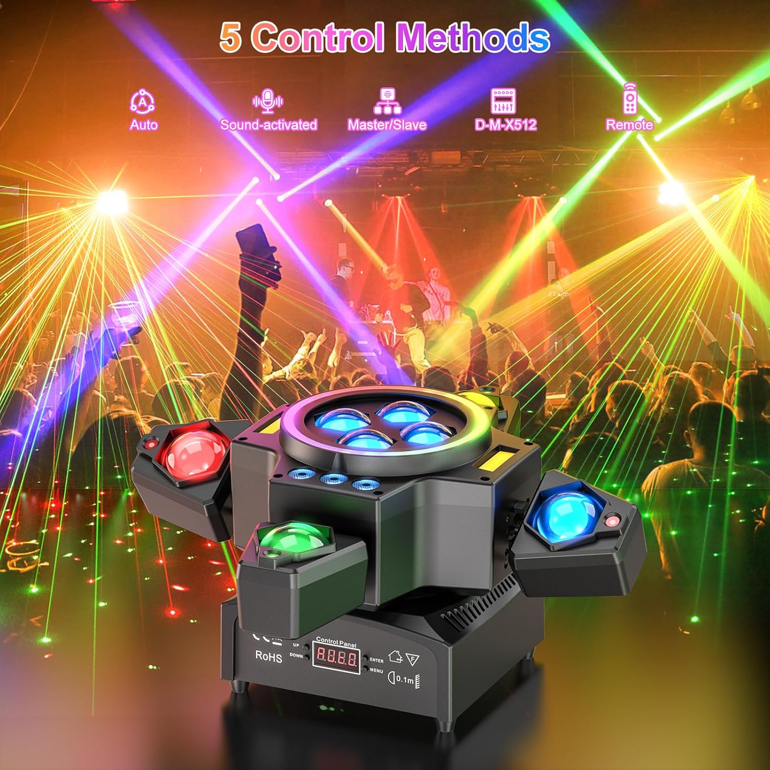 120W projecteur de scène 4-en-1 RGBW Moving Head, effet lumière laser, spot de fête avec télécommande pour disco, DJ, bar, anniversaire